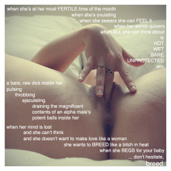 justknockyouup:  impregnationfreak:  tiemedownknockmeup:  breed me good and hard  Oh my yes, I certainly will…  Absolutely, 100%, without any hesitation…  Yup I would cum inside that. 