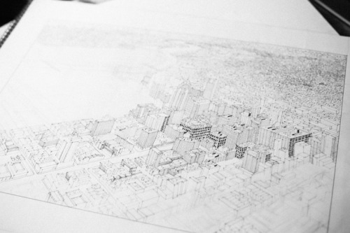 Halfway done through this work in progress aerial drawing of Philadelphia