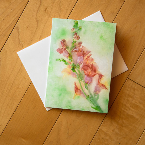 Fine Art Sweet Snapdragon Flowers Blank Greeting Card w/envelope, All Occasion Note Card - 5"x7