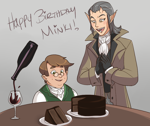 A birthday present I made for my friend Minki! These are his two D&D OCs, Oswarn and Reuben. I l