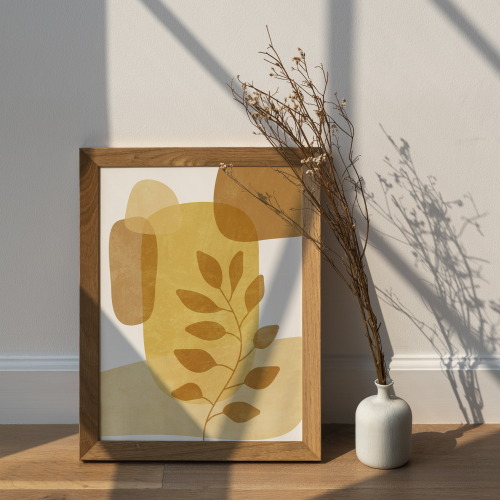 Boho wall art set of 3, Abstract geometric prints with floral, Modern brown and yellow wall art, Ear