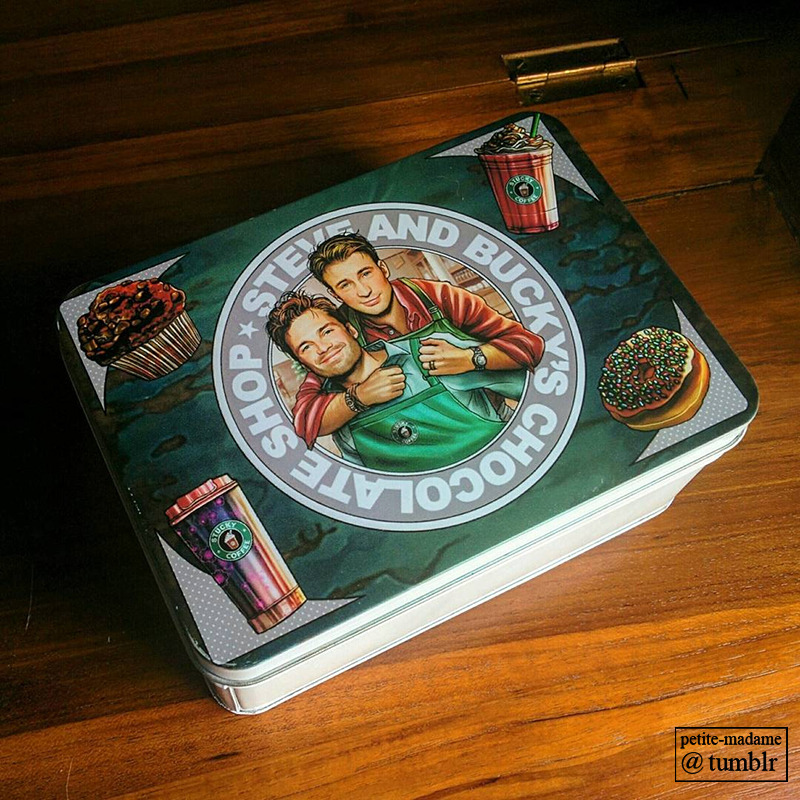 petite-madame:  “Stucky Coffee” badge and “Steve and Bucky’s Chocolate Shop”