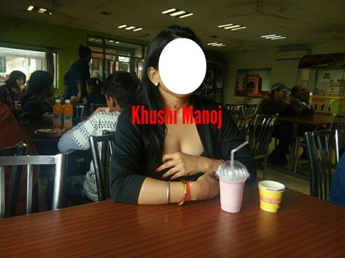 shweta123: khushimanojsingh: My lovely wife Khushi flashing in Restaurant.   Awesome