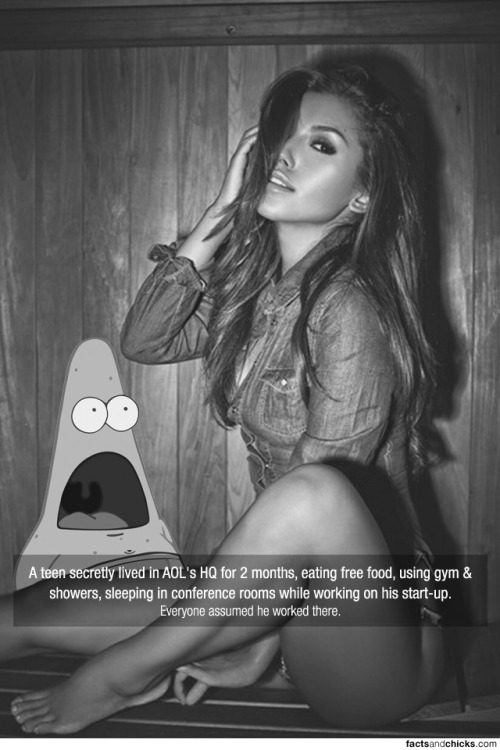 factsandchicks:A teen secretly lived in AOL’s HQ for 2 months, eating free food, using gym & sho