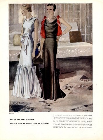 Mirande couture evening gowns, illustration by Renéburel, 1933 