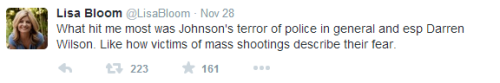 justjasper:  @LisaBloom on the testimony/treatment of Dorian Johnson (Mike Brown’s friend, with him at the time he was murdered by Darren Wilson) “Like how victims of mass shootings describe their fear”