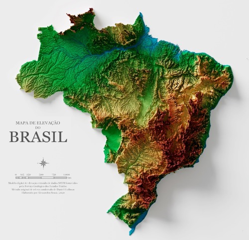 Map of the elevations of Brazil.