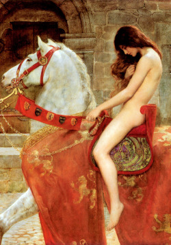 kleinecharlotte:Art History Meme [3/9] Paintings ↳ Lady Godiva by John Collier, 1897  Godiva (/ɡəˈdaɪvə/; Old English: Godgifu) — known as Lady Godiva — was an 11th-century Anglo-Saxon noblewoman who, according to a legend dating back at least