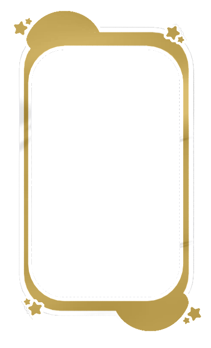 A gold rectangular frame with blob-shapes and stars and a white outline