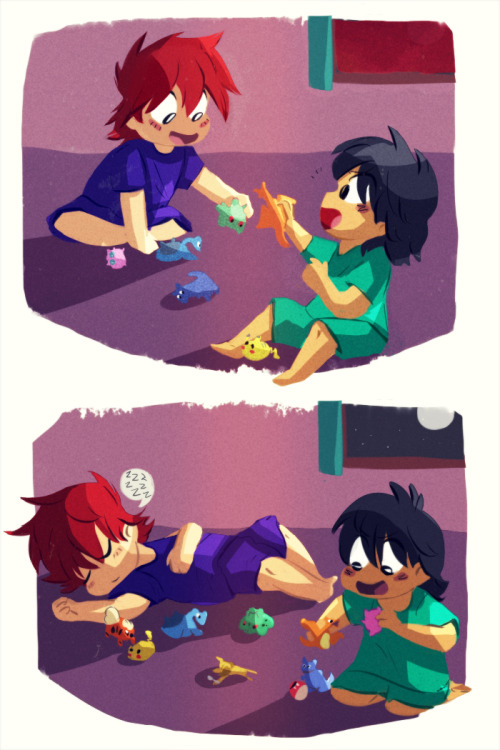 thatdoodlebug:  a sleepover in which babbys play pokemon battles with figures and then ash carries on playing until stupid o clock because he can i drew this forever ago 
