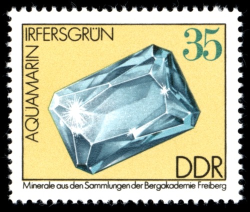 Lothar Grünewald, stamp set “Mineralogy”, 1974. Collection Bergakademie Freiberg. Via wiki