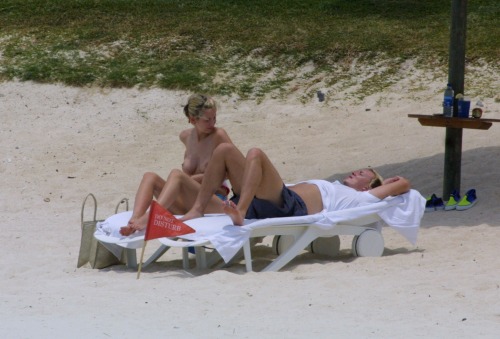 toplessbeachcelebs:  Natalie Appleton (Singer) sunbathing topless in Mauritius (2002) 