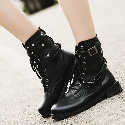 retokyo:Trending Rivet Buckle Boots