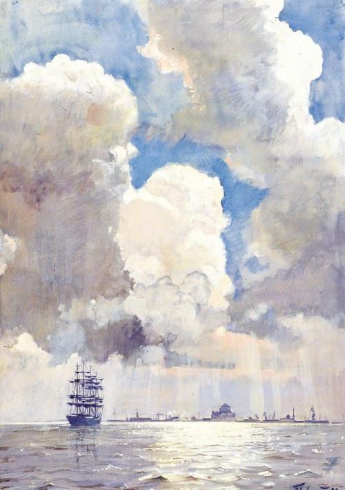 art-of-eons: Storm in the Harbour by Petr Petrovich Litvinsky, 1990.