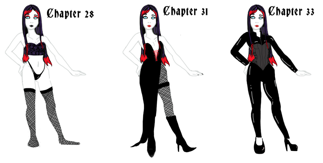 pfaubrot:  sylviawrathx:  juliettechaterine:  All the outfits of Ebony Dark’ness