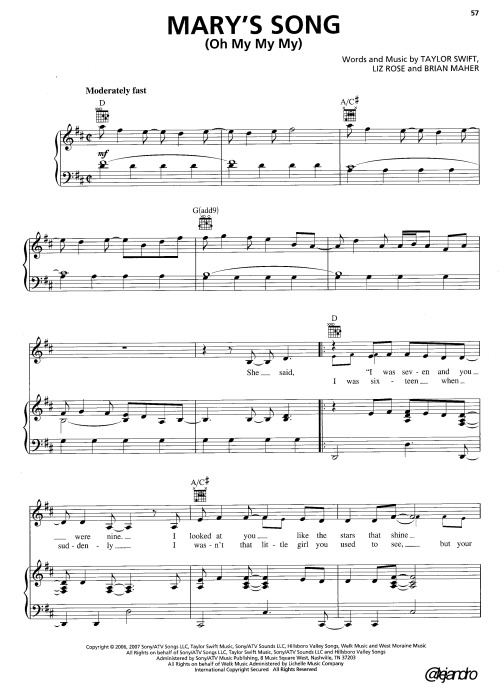 Mary’s Song (Oh My My My) - Taylor SwiftDownload the PDF here