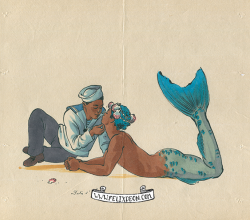 alistofbeauties:The Siren’s Allure. A new gay painting in the vintage style of Felix d’Eon;  mermen in love. 