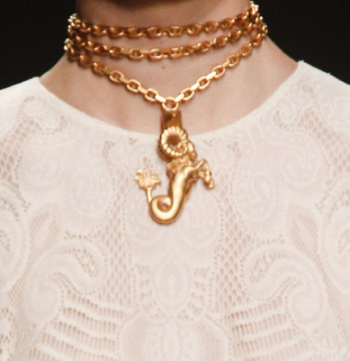 stopdropandvogue: Astrological necklaces at Valentino Spring/Summer 2014 From left to right: Taurus,