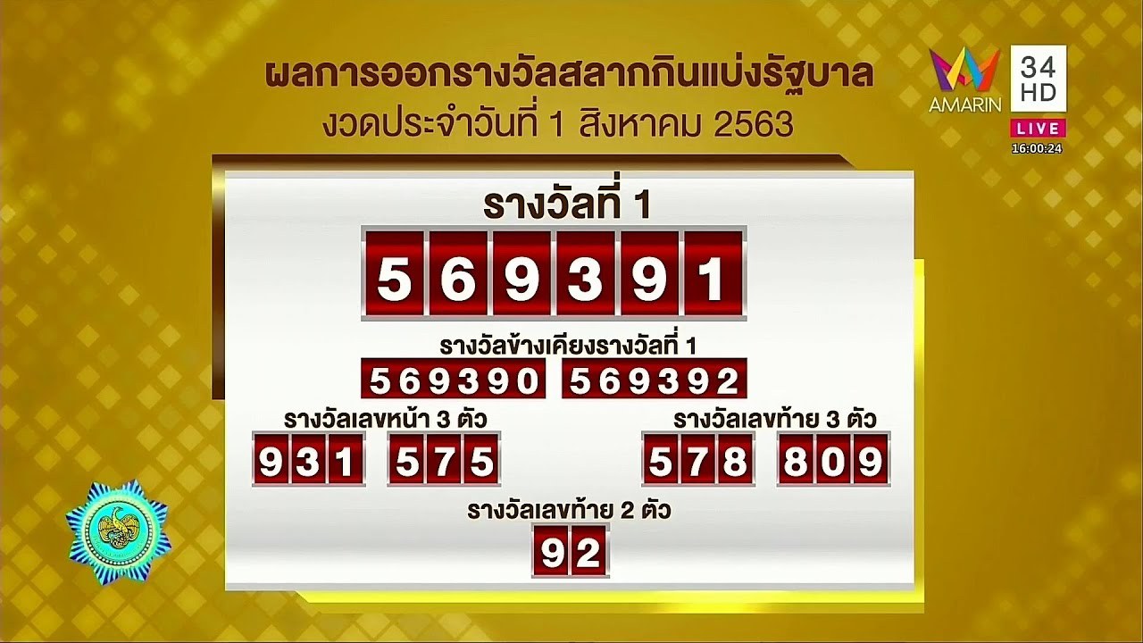 Liked on YouTube: ผลสลากกินแบ่งรัฐบาล ตรวจหวย 1 สิงหาคม 2563 Lotterythai HD https://www.youtube.com/watch?v=Ih6CidALtp0