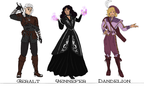  Witcher character lineup but with slightly more book leaning designs/mainly how I picture these thr