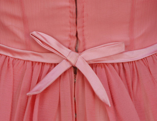 historicaldress:MARTHA ORIGINAL STRIPED ORGANDY PARTY DRESS, 1950’s. Bubblegum pink having sleeveles