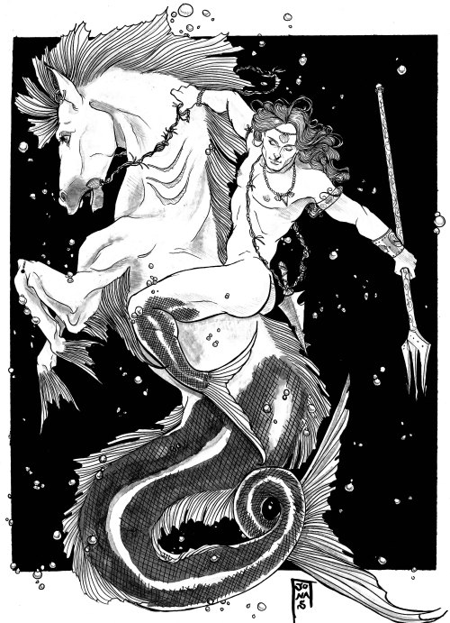 artofmermanjonas:Sea Warrior riding his sea horse