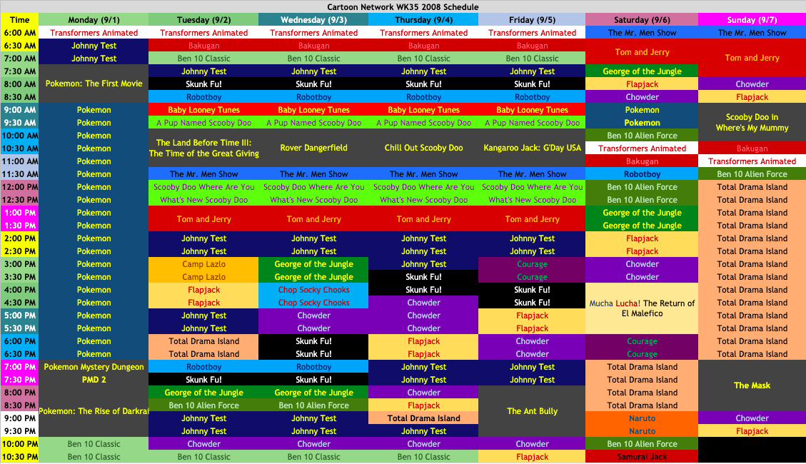 TV Schedules Archives — CN schedule from September-October 2008. That...