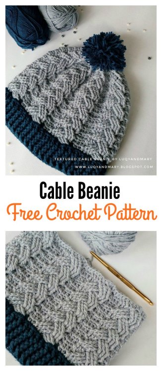 Free cabled crochet hat pattern<<