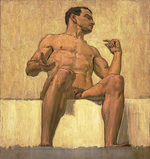 antonio-m:  ‘Sitting Male Nude’ (study for courtroom in Berlin) by Albert Maennchen (1873–1935). German painter. 