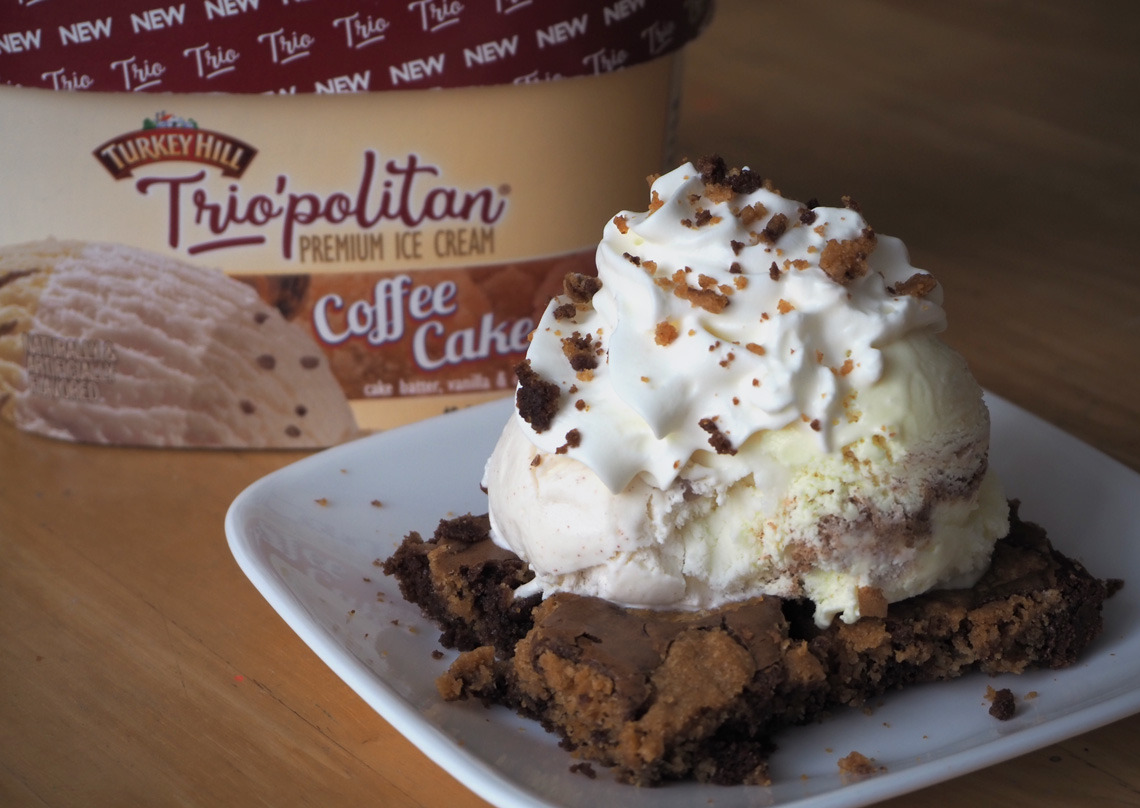 Turkey Hill Coffee Cake Trio’politan ice cream on a fresh...