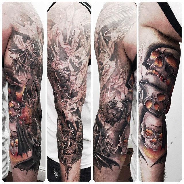 Fantasy Angel Demon Sleeve Tattoo by Javier Tattoo
