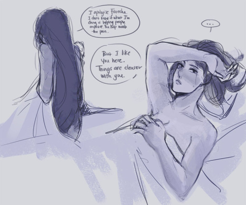 sunnjays:  symmetra has a lot of self doubt and goes to pharah for comfort. pharah sympathizes and wants to help, not expecting symmetra to return her feelings but gets all flustered when she’s romantic 