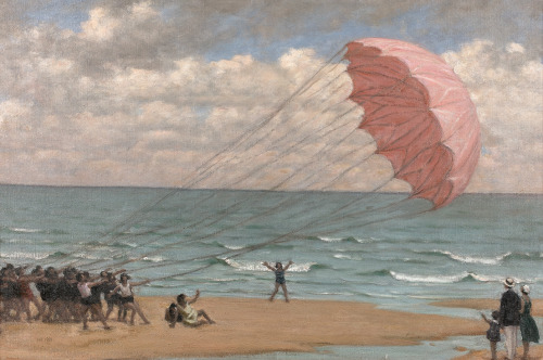 Le Parachute sur la plage de Cabourg,, Parachute on Cabourg beach  -  René-Xavier Prinet,French,1861