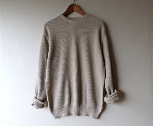 littlevisionsthrift:Lightweight Taupe Cotton Crew Neck Sweater - Size Men’s Small