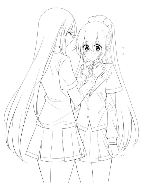 Ok I give up on the coloring ;&ldquo;;. This is for Ihoshiku senpai. Sumi and her girlfriend in scho