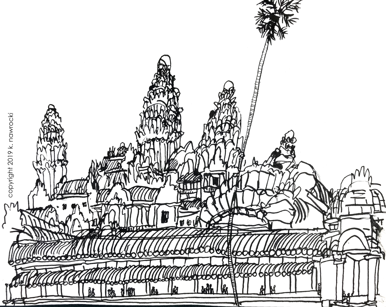 Featured image of post Angkor Wat Temple Drawing Angkor wat was the state temple of king suryavarman ii who built the temple during the first half of the 12th century