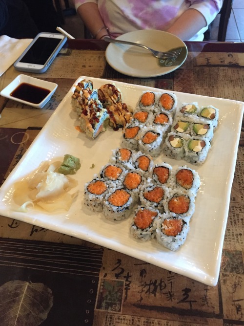 jewsquats:  All taken at my absolute favorite japanese restaurant in the entire state and they have unlimited sushi monday - saturday for ภ as well as specialty rolls (see the American Dream in all of them which is salmon, avocado and cream cheese fried