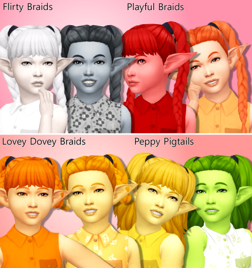 SimLaughLove Pigtails & Braids Hairs in Sorbets Remix Updated recolours from my original posts: 