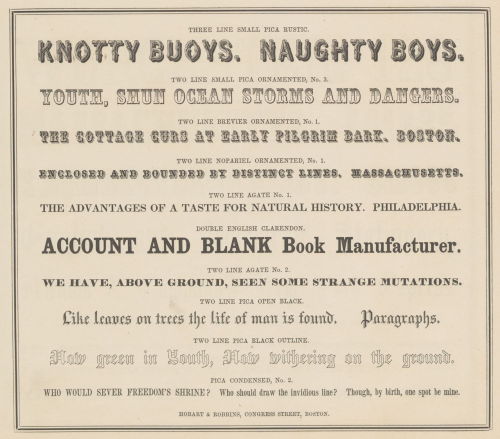 New England Type and Stereotype Foundry. Specimens of printing types and ornaments, 1851. TypTS 870.