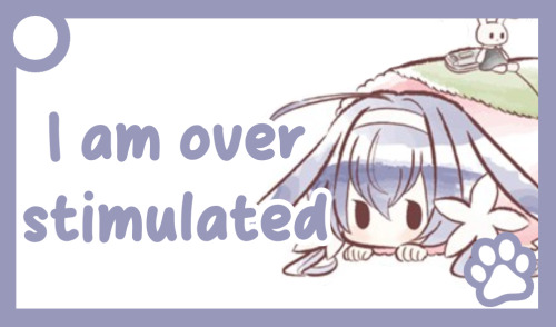 A purple communication card of Kyouka. The text reads: 'I'm over stimulated'