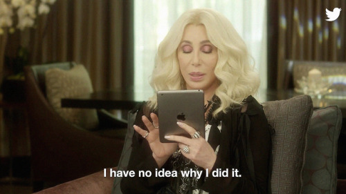 Porn photo blairwitchz: Cher reads her own tweets.