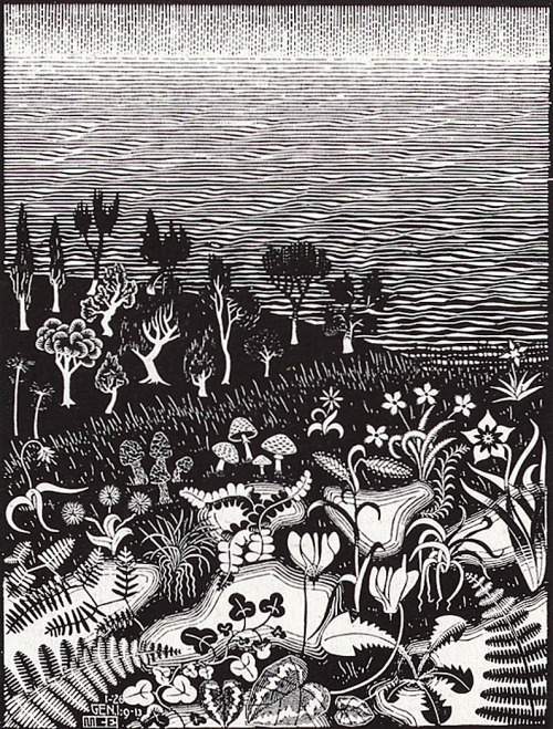 magictransistor:  M. C. Escher, Days of Creation (Woodcut series), c. 1926. 