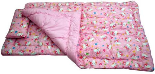 doomhope:[Image ID: Photo of a Hello Kitty themed sleeping setup with two layers of quilts and a sma