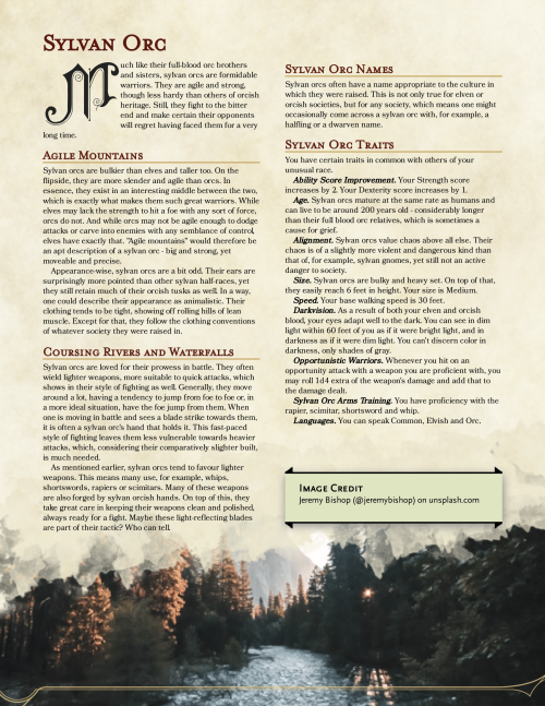 ORC HALF-RACESHomebrew for all of the orc half-races possible with races from the PHB! Time to throw