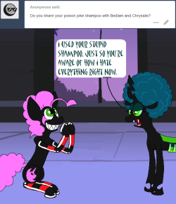 darkfiretaimatsu: I probably shouldn’t laugh, but it might be the funniest thing that’s ever happened in the world of hair care~ Bedlam is, of course, made of rubber and therefore doesn’t need shampoo at all. For anypony else, it should wear off