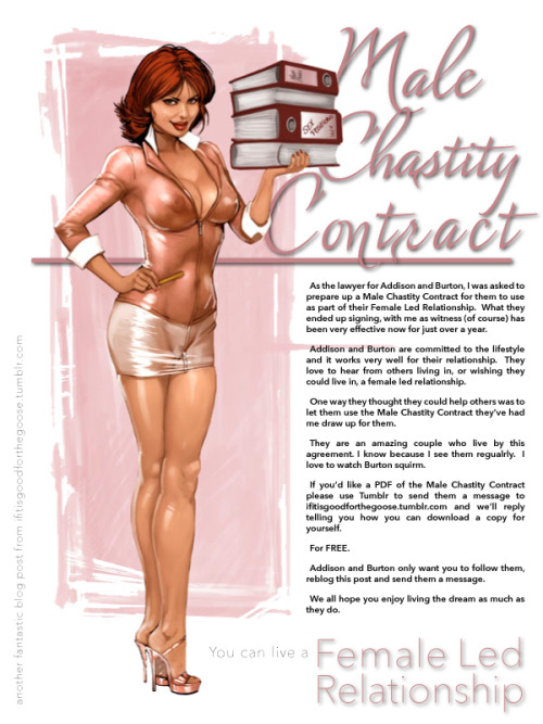 ifitisgoodforthegoose: Seriously…!  If you’d like a copy of the actual Male Chastity Contract we had