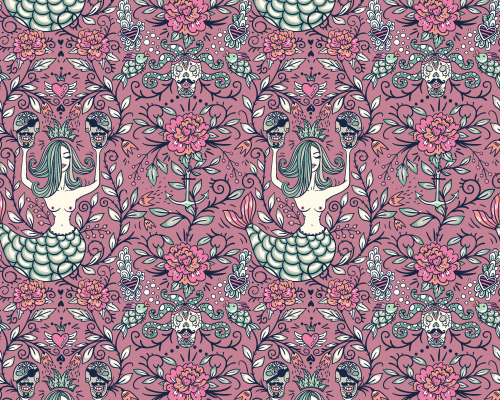 dsgn-me:  Pirate skulls, sexy mermaids and vintage roses  (by Anna Aniskina) Vector set of seam