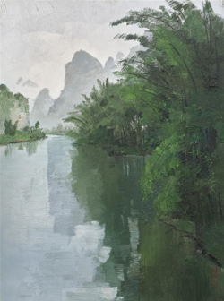 chasingtailfeathers:  Wu Guanzhong Bamboo Forest of the Lijiang River Oil on panel, 1977 