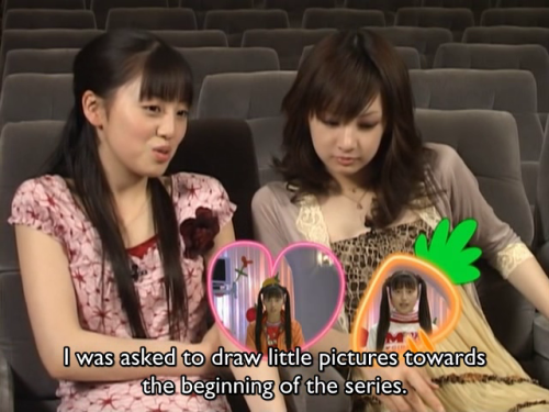 sailorfailures:Miyuu Sawai (left, Sailor Moon) talking with Keiko Kitagawa (right, Sailor Mars) abou