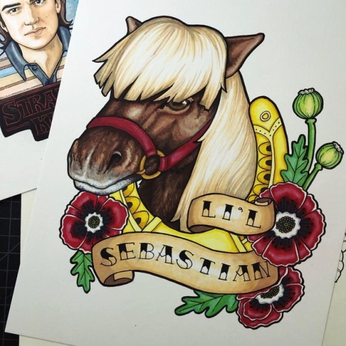 Had a really fun time illustrating this Li'l Sebastian memorial piece. Ink on bristol. Stickers and